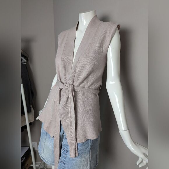 Teenflo cashmere vest taupe wrap sleeveless cardigan small - Picture 4 of 9
